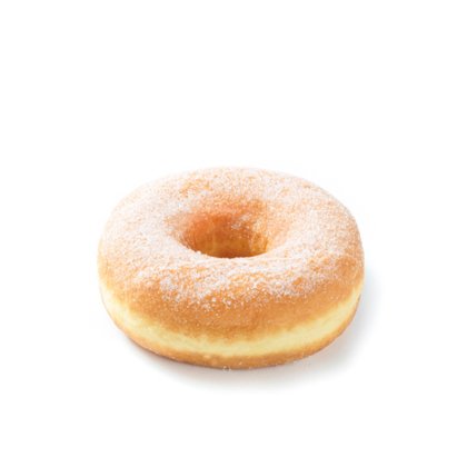 rosquinha coberta com açúcar em fundo branco liso