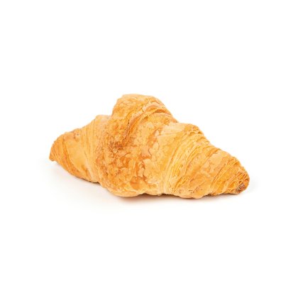 Croissant dourado e crocante em fundo branco.