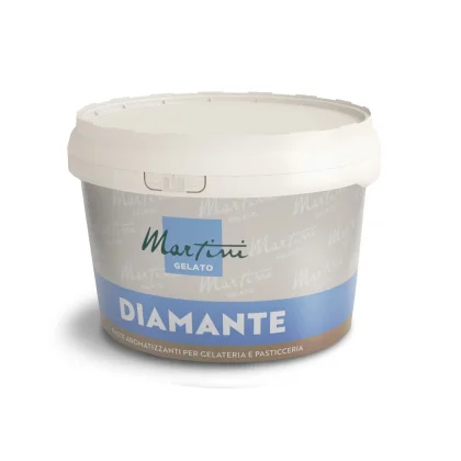 Pote branco de pasta saborizante Martini Gelato Diamante para gelato e confeitaria, rótulo cinza e azul