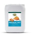 Galão plástico branco de 10 litros de óleo de fritura Premium Frit com rótulo de salgados e legumes fritos