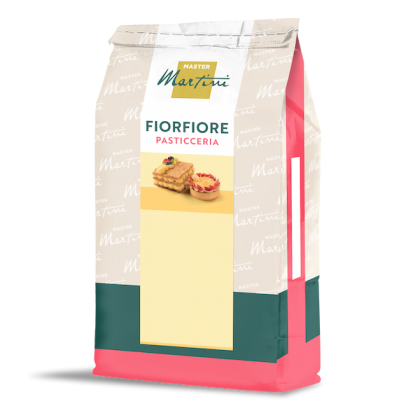 Pacote de mistura para panificação Master Martini Fiorfiore Pasticceria com imagens de massa folhada e tortas na frente.
