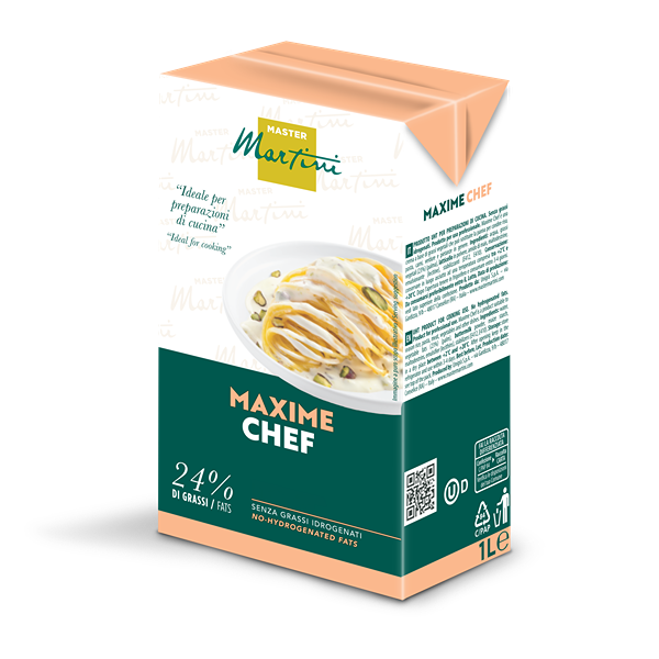 Creme de leite culinário Master Martini Maxime Chef 1 litro, 24% de gordura, sem gorduras hidrogenadas, embalagem pês...