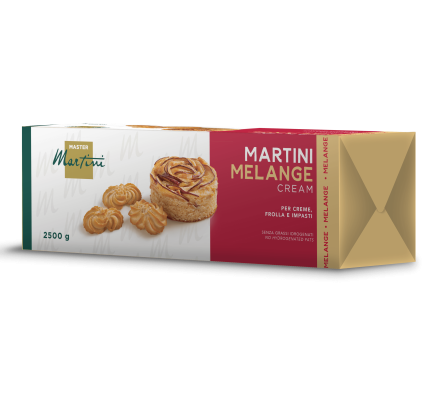 Caixa de Master Martini Melange Cream, 2500g, com pastéis assados e biscoitos amanteigados na embalagem.