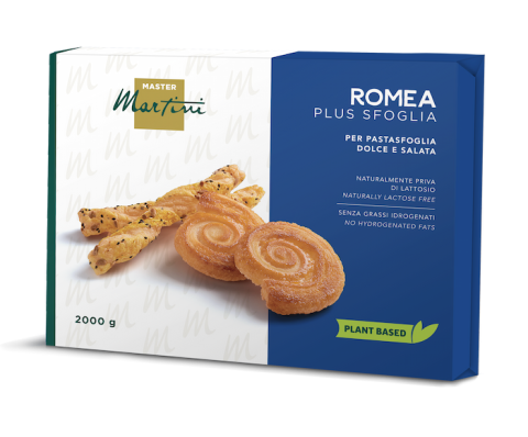 Caixa Master Martini Romea Plus Sfoglia 2000g com palmiers e twists de massa folhada, plant-based e sem lactose