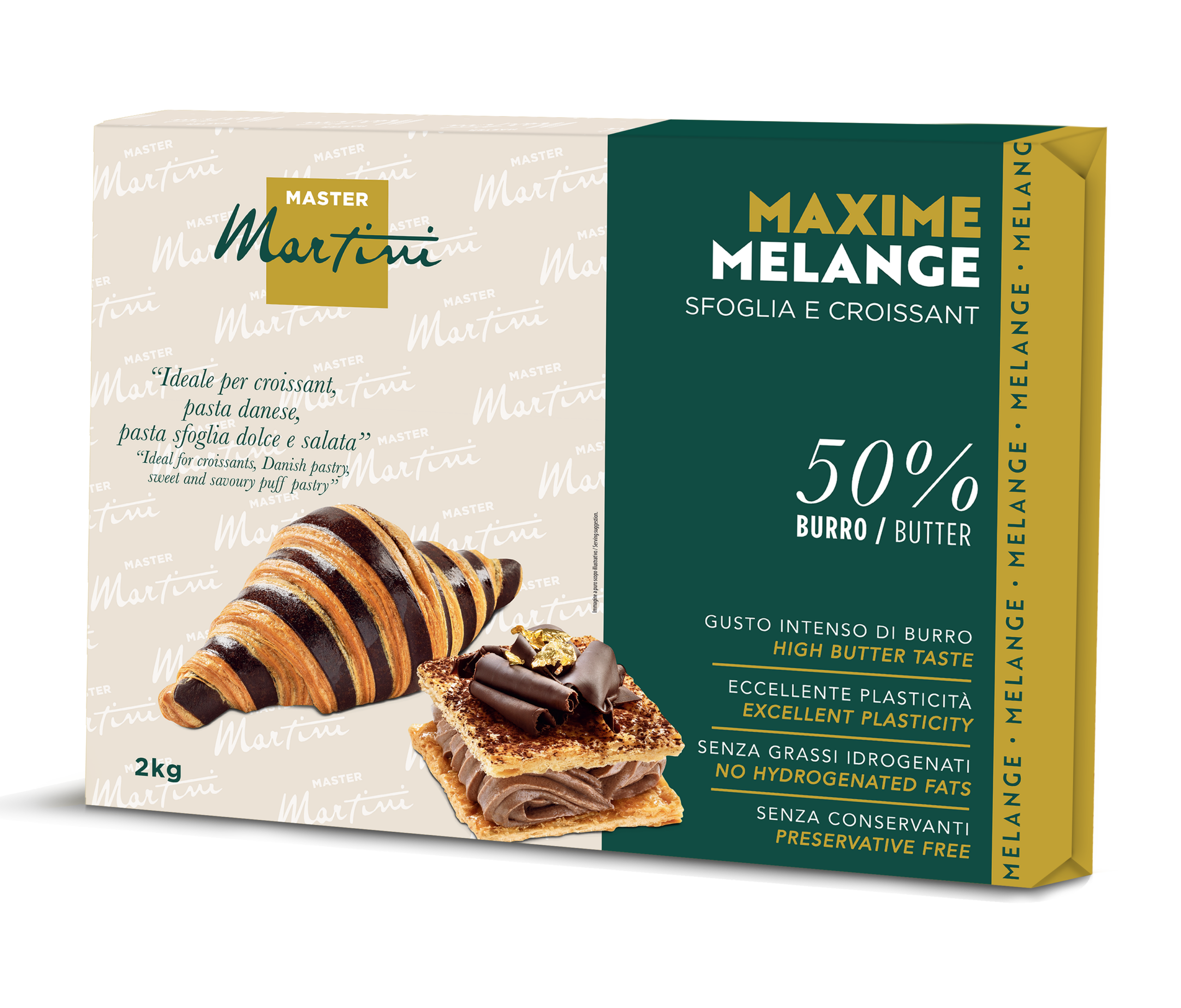 confezione da 2 kg di melange per pasticceria 50% burro per professionisti